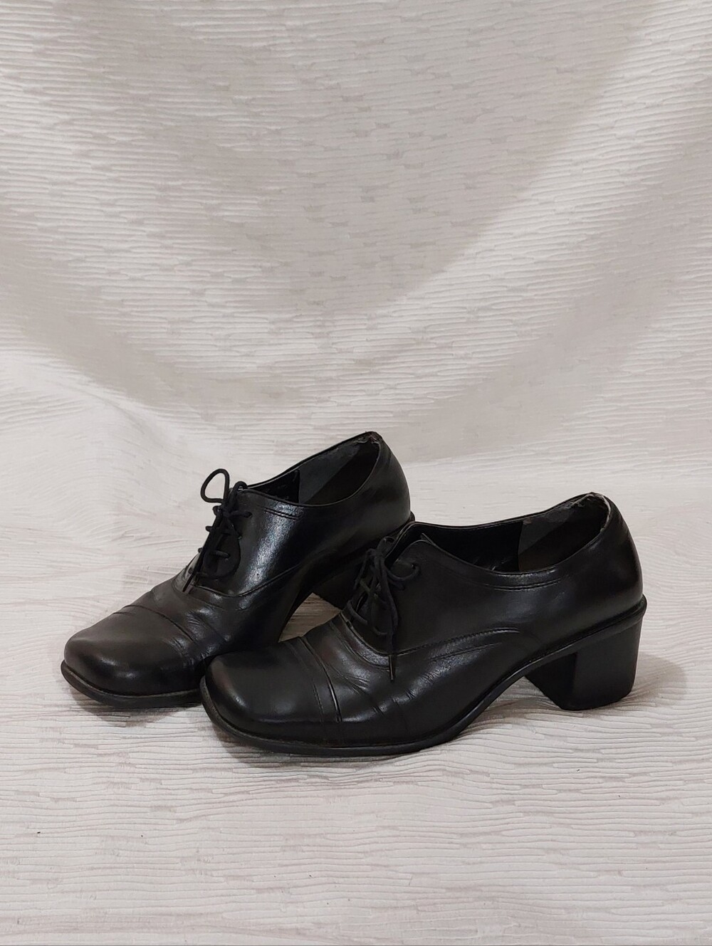 Vintage Enzo Angiolini Black Lace-Up Block Heel Women's Shoes Size 8.5 - Picture 1 of 13